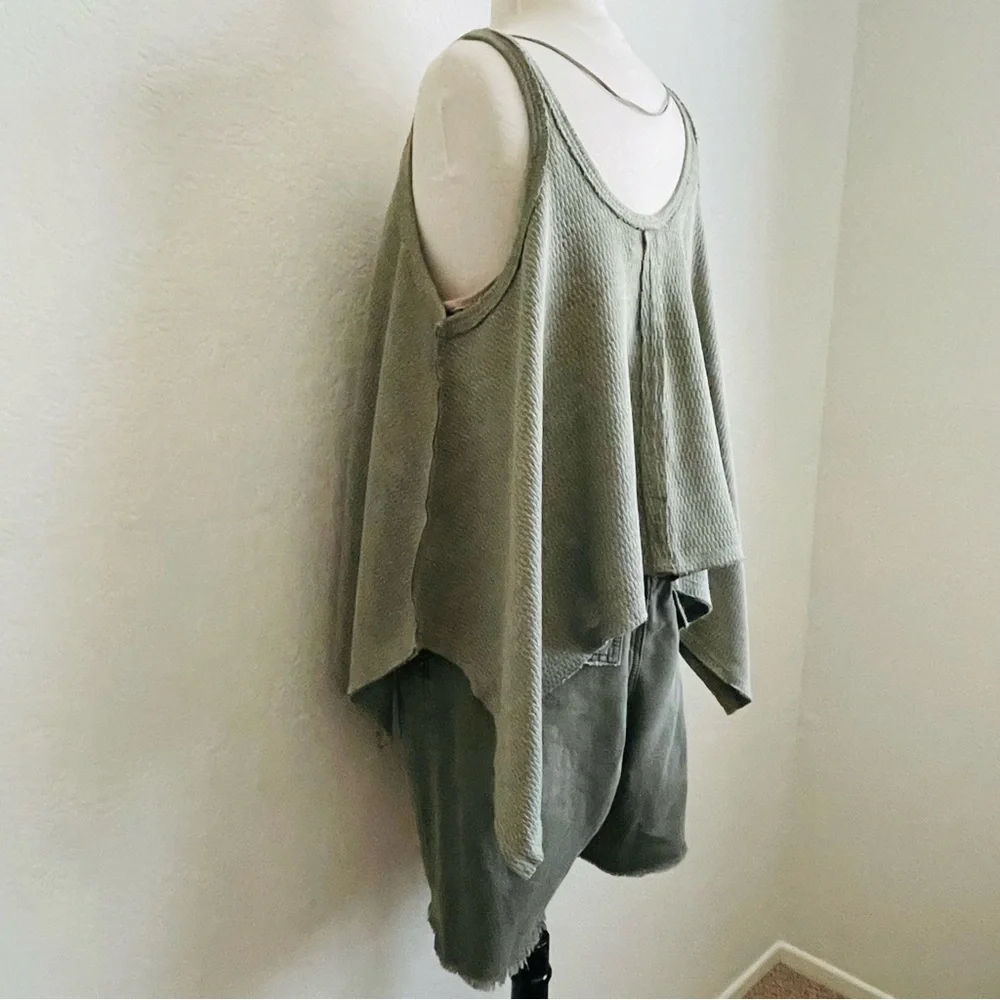 Free People We the Free Waffle Hi-Lo Olive Tank